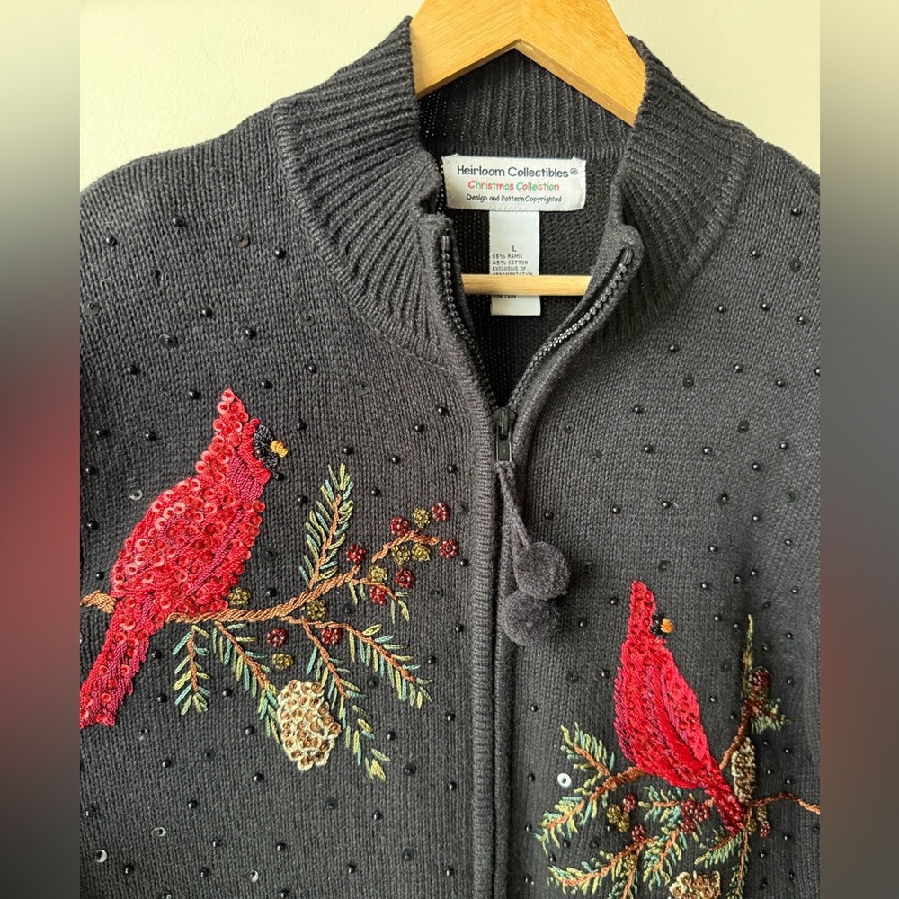 HEIRLOOM COLLECTIBLES Cardinal Cardigan‎ Sweater Beaded Embroidered Maximalist L